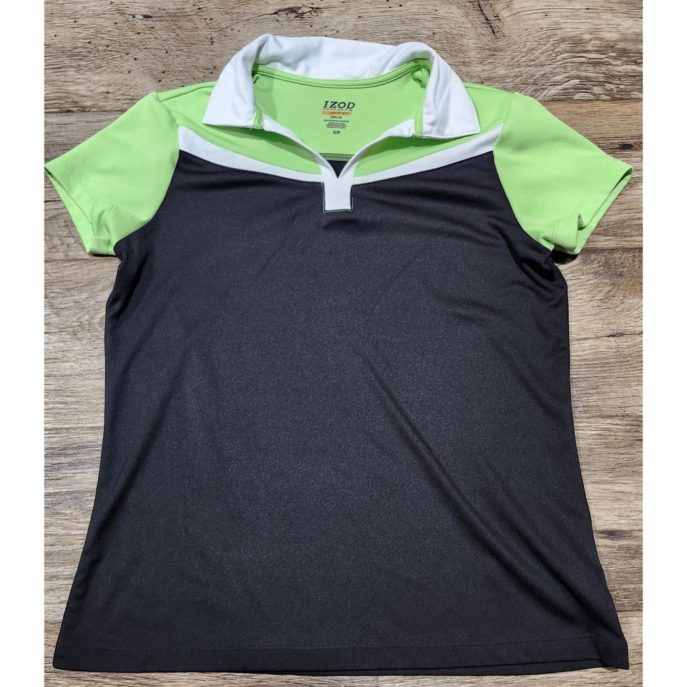 Izod Cool FX Golf Shirt Polo Top Women Small Black White Neon Green Short Sleeve